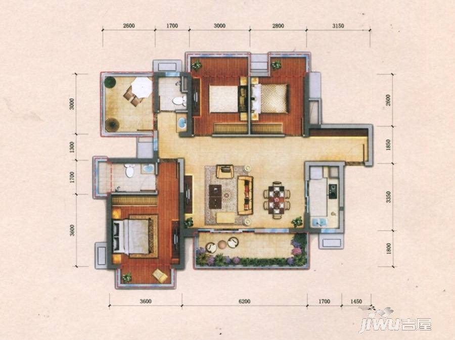 君华锦云3室2厅2卫110㎡户型图