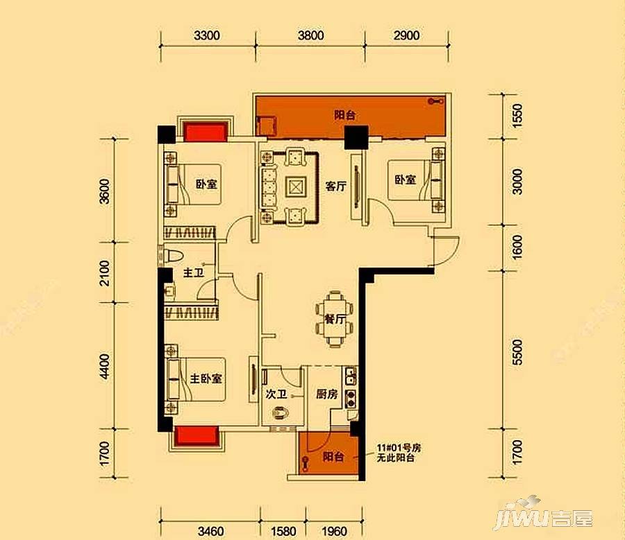 荣耀江南3室0厅2卫116.2㎡户型图