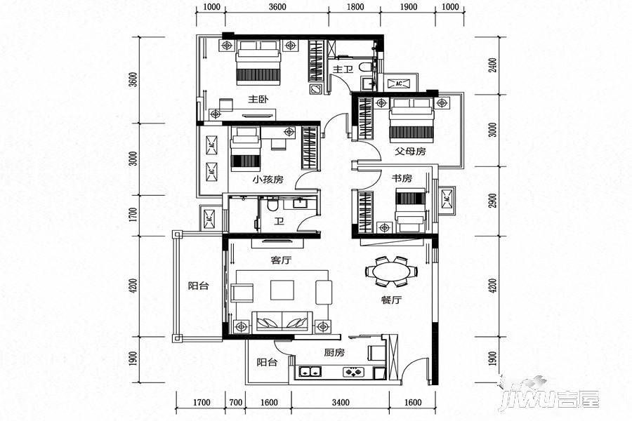 融创融公馆4室2厅2卫125㎡户型图