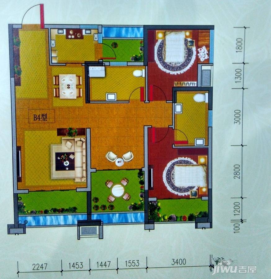 滨江御景2室2厅2卫113.3㎡户型图