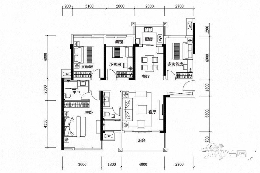 融创融公馆4室2厅2卫118㎡户型图