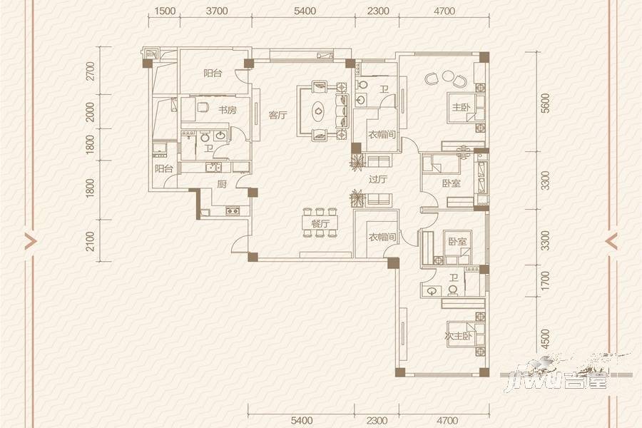 江璟湖5室2厅3卫233.9㎡户型图