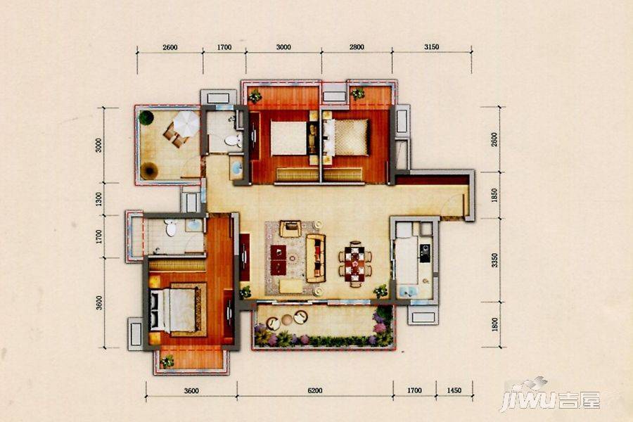 君华锦云3室2厅2卫110㎡户型图