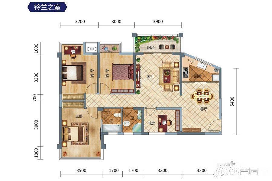 吉维尼鲜花小镇4室2厅2卫104.8㎡户型图