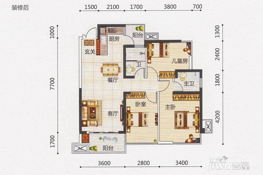 金源城·金源橙郡3室2厅2卫93㎡户型图