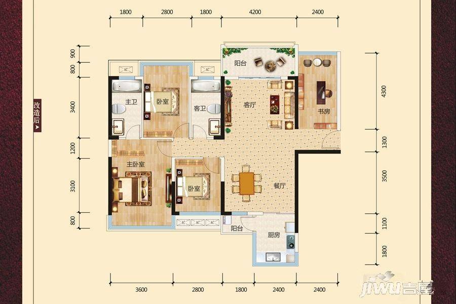 天健西班牙小镇4室2厅2卫104㎡户型图