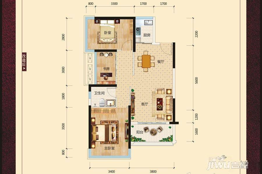 天健西班牙小镇3室2厅1卫78㎡户型图