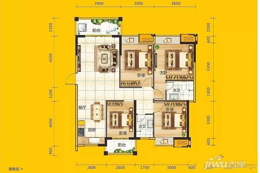 绿港阳光里4室2厅2卫123.4㎡户型图