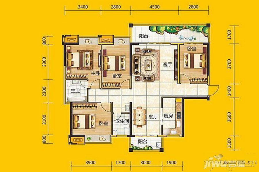 绿港阳光里4室2厅2卫144.7㎡户型图