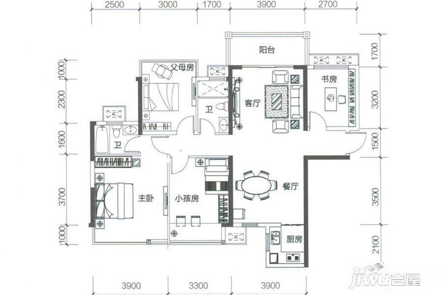 融创融公馆4室2厅2卫115㎡户型图