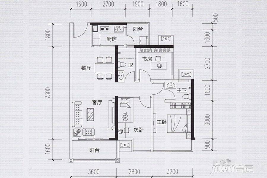 融创融公馆3室2厅2卫91㎡户型图