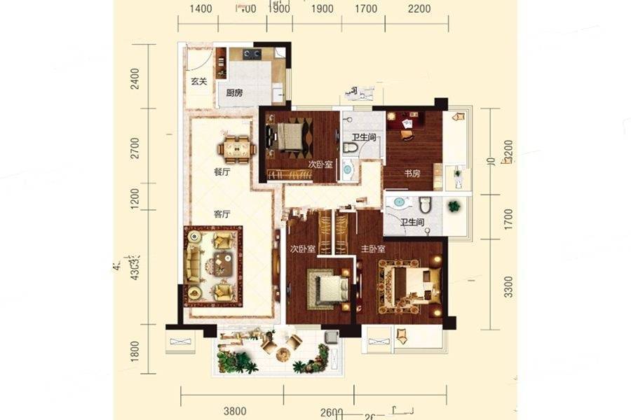 中国铁建西派澜岸4室2厅2卫108㎡户型图