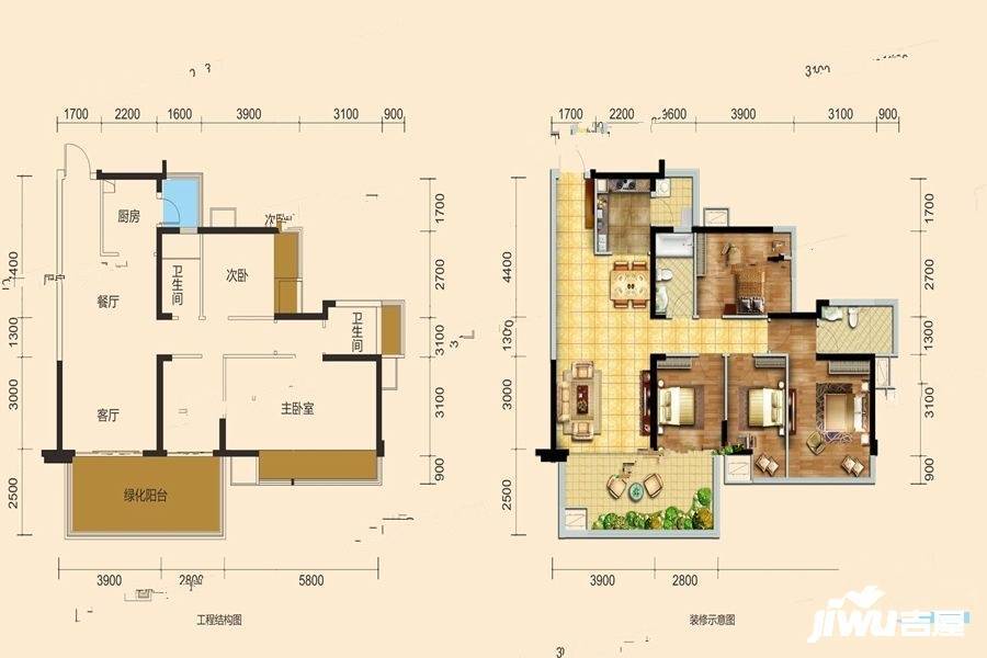 龙光玖珑府4室2厅2卫108.5㎡户型图