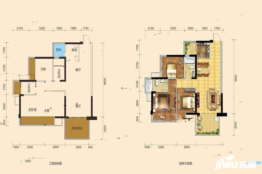 龙光玖珑府3室2厅2卫89㎡户型图