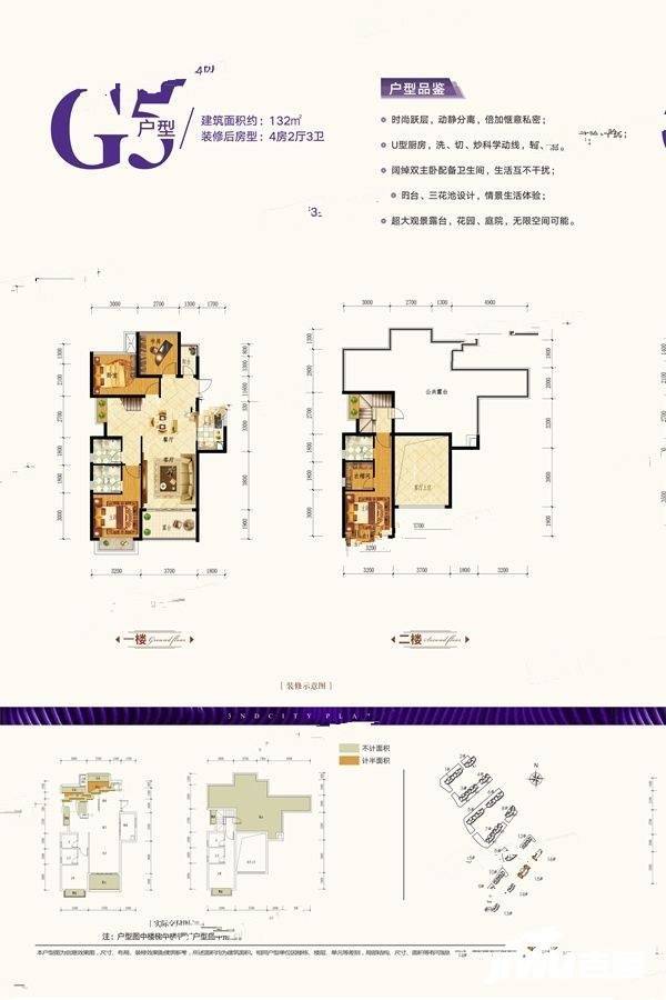 南宁宝能城市广场4室2厅3卫132㎡户型图