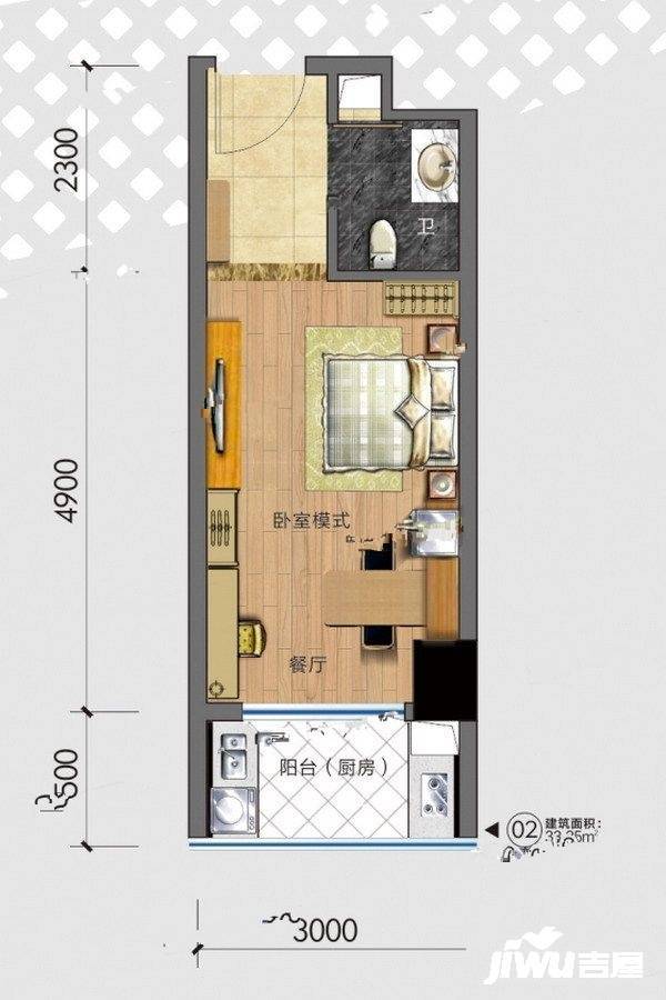 万丰51区1室1厅1卫33.3㎡户型图