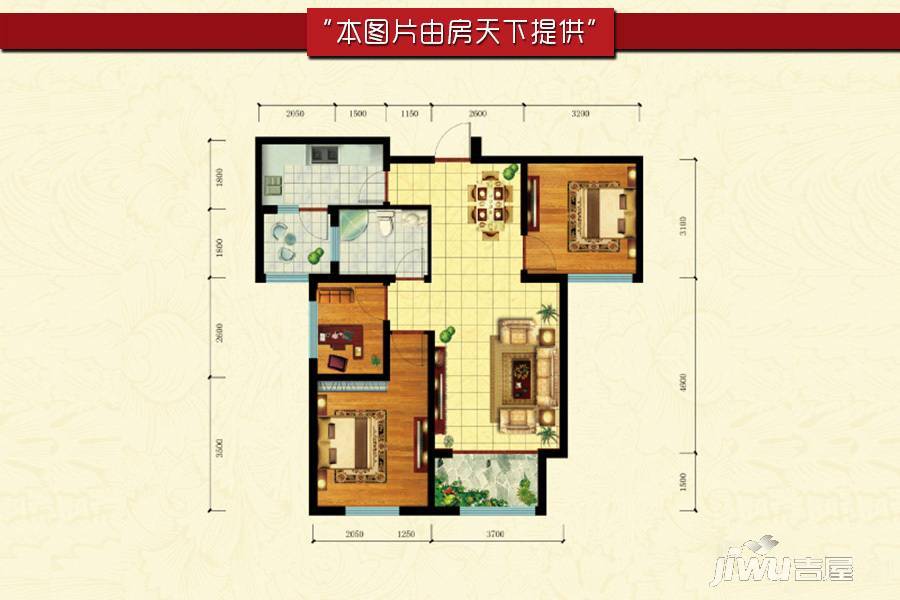 中国铁建·国际城3室2厅1卫98㎡户型图