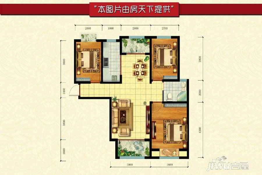 中国铁建·国际城3室2厅1卫126㎡户型图