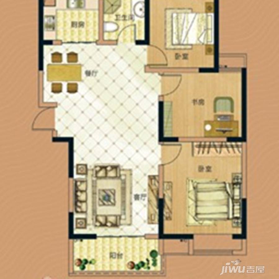 西湖帝都锦园3室2厅1卫116.9㎡户型图