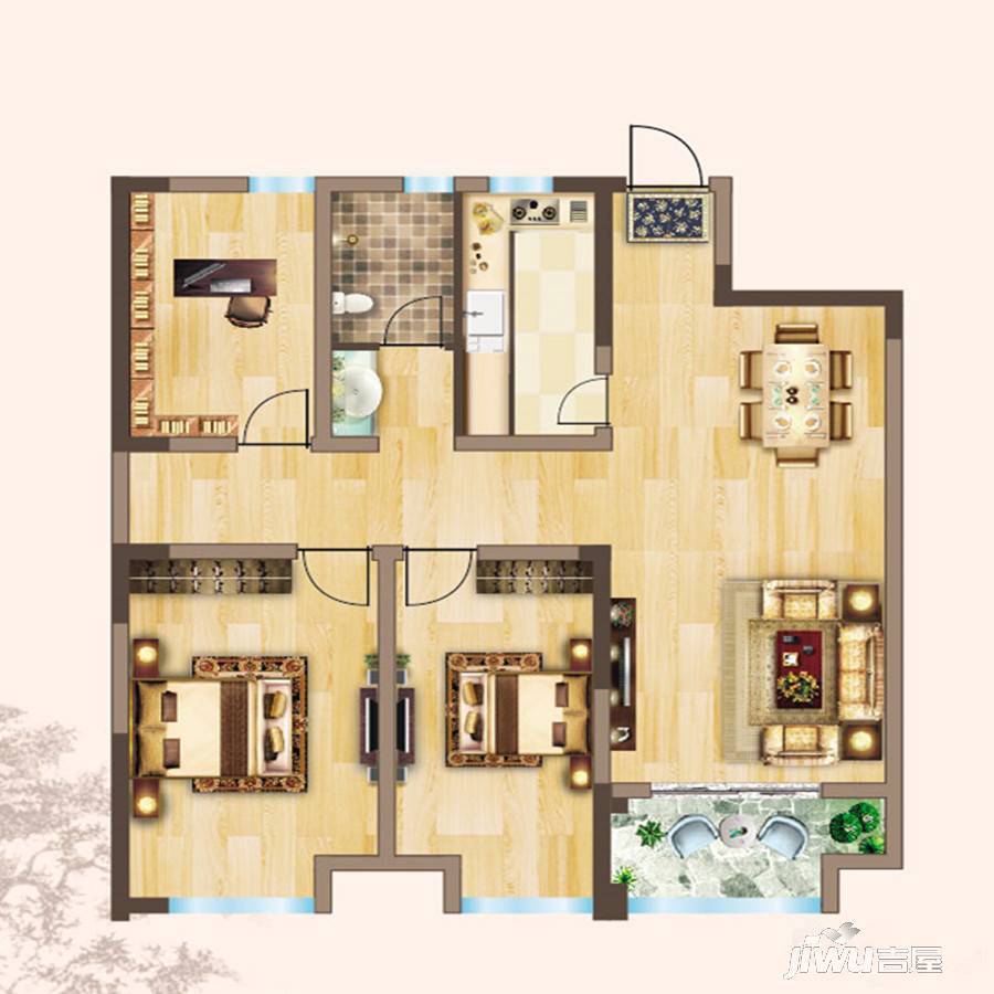 金城国际广场3室2厅1卫119㎡户型图