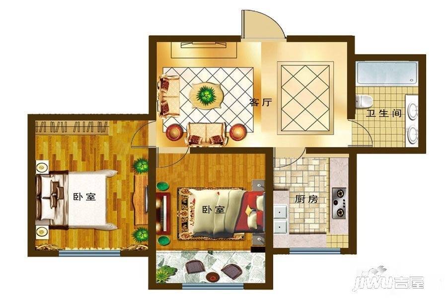 华苑锦绣2室2厅1卫70.8㎡户型图