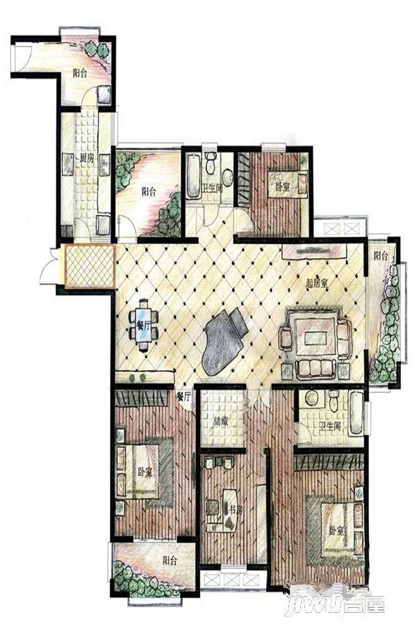 西城格兰艺堡4室2厅2卫210.8㎡户型图