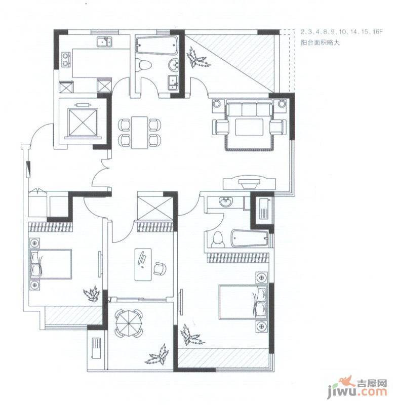 莱茵郡3室2厅2卫135.7㎡户型图