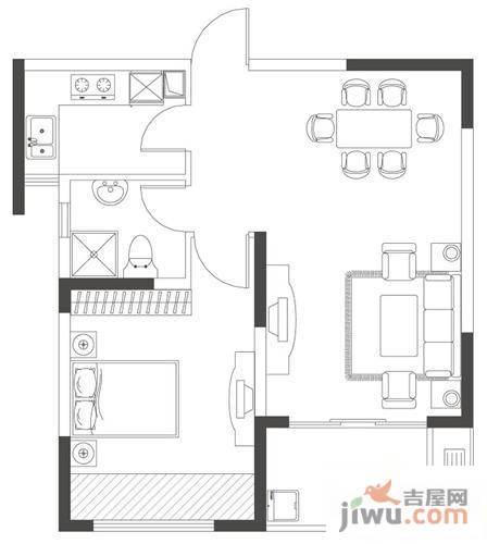 莱茵郡1室2厅1卫65.7㎡户型图