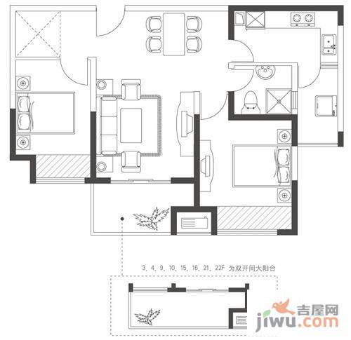 莱茵郡2室2厅1卫89.1㎡户型图