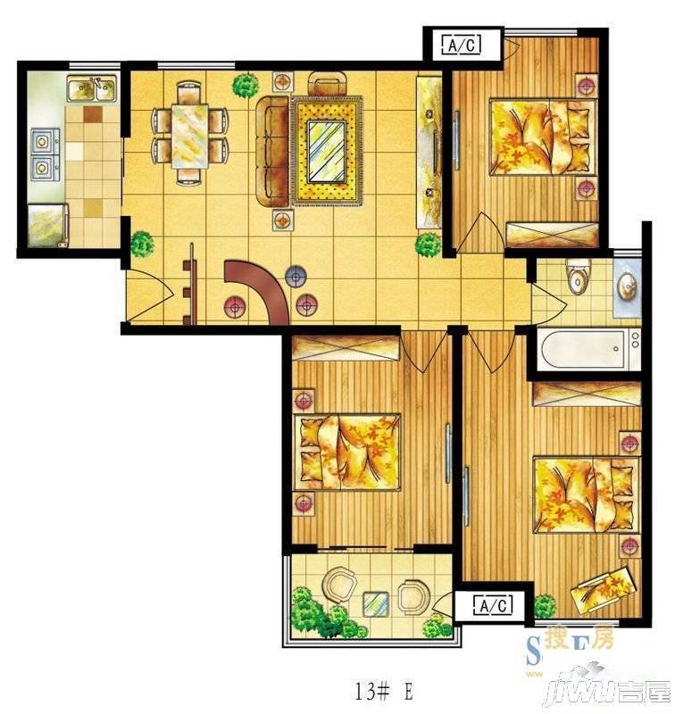 桃花源3室2厅1卫123㎡户型图