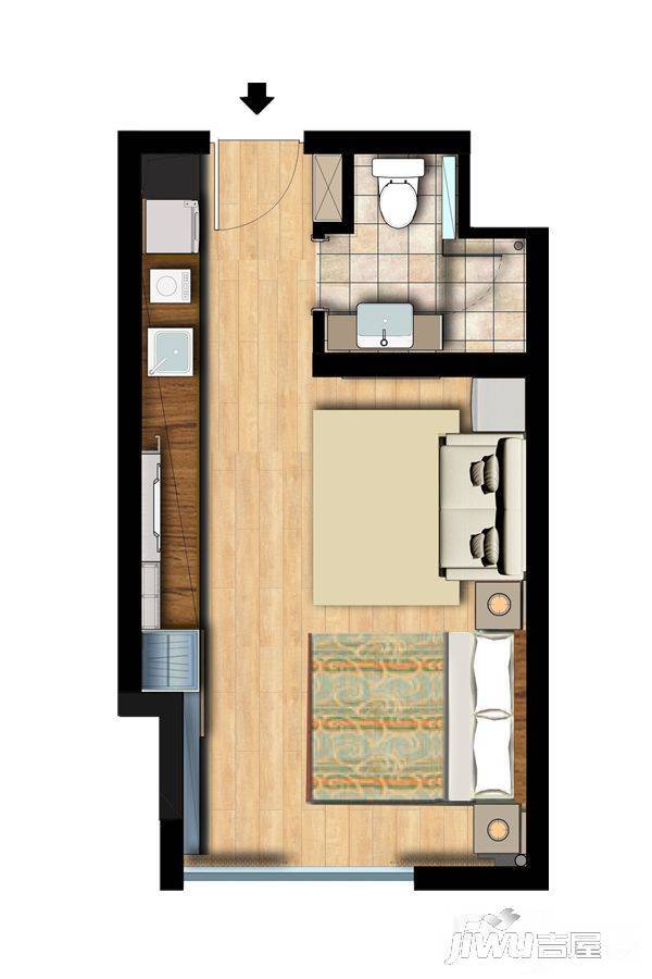 尔家公寓1室1厅1卫39㎡户型图