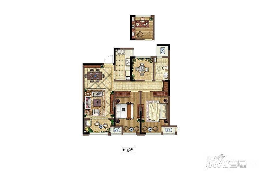 牡丹水岸国际3室2厅1卫96㎡户型图