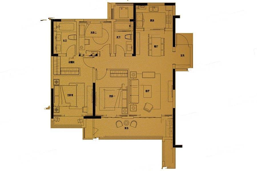 金坛新城金郡3室2厅2卫136㎡户型图