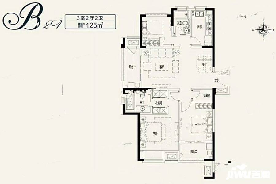 新城公馆龙耀3室2厅2卫125㎡户型图