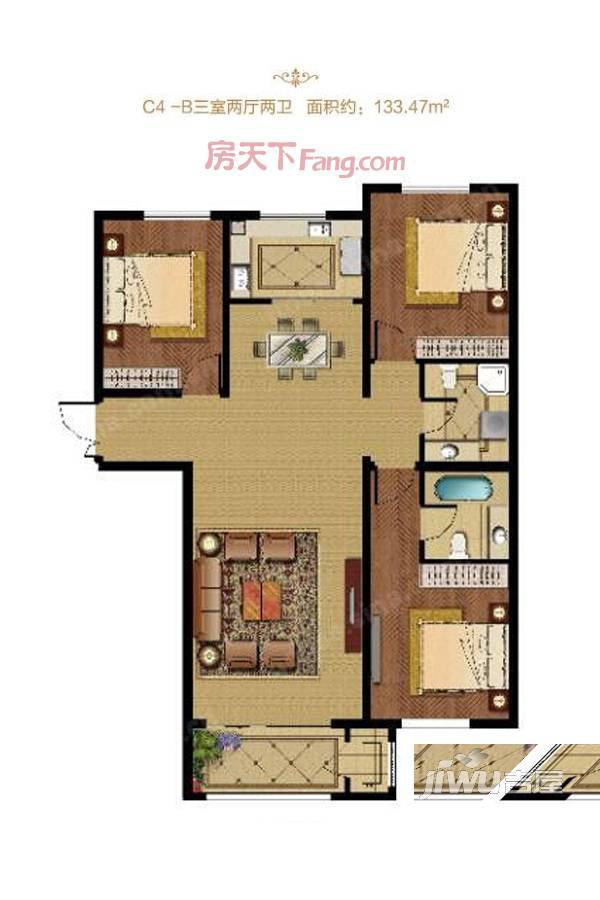 星河湾8号别墅3室2厅2卫133.5㎡户型图