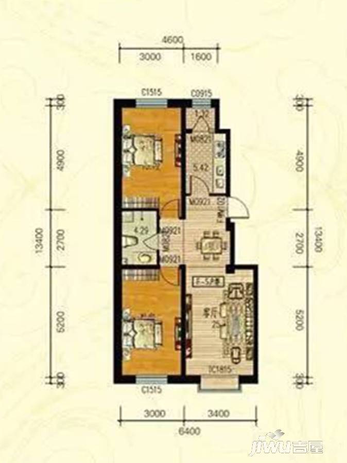 金地花园2室2厅1卫82㎡户型图