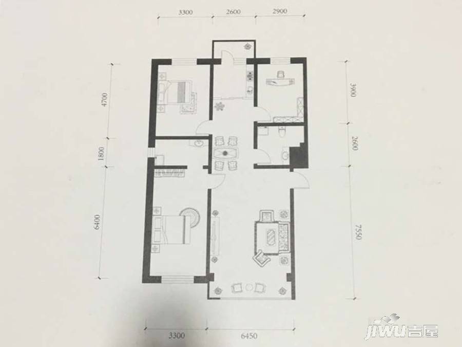 东湖墅园3室1厅1卫153.7㎡户型图