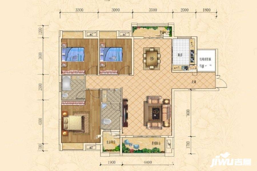 中正桂花庄园3室2厅2卫144.9㎡户型图