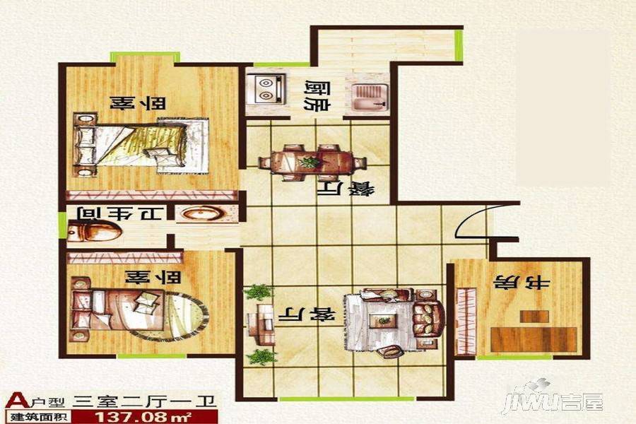 龙悦盛庭3室2厅1卫137.1㎡户型图