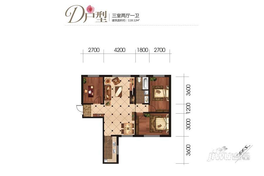 中盛枫丹白露3室2厅1卫118.1㎡户型图