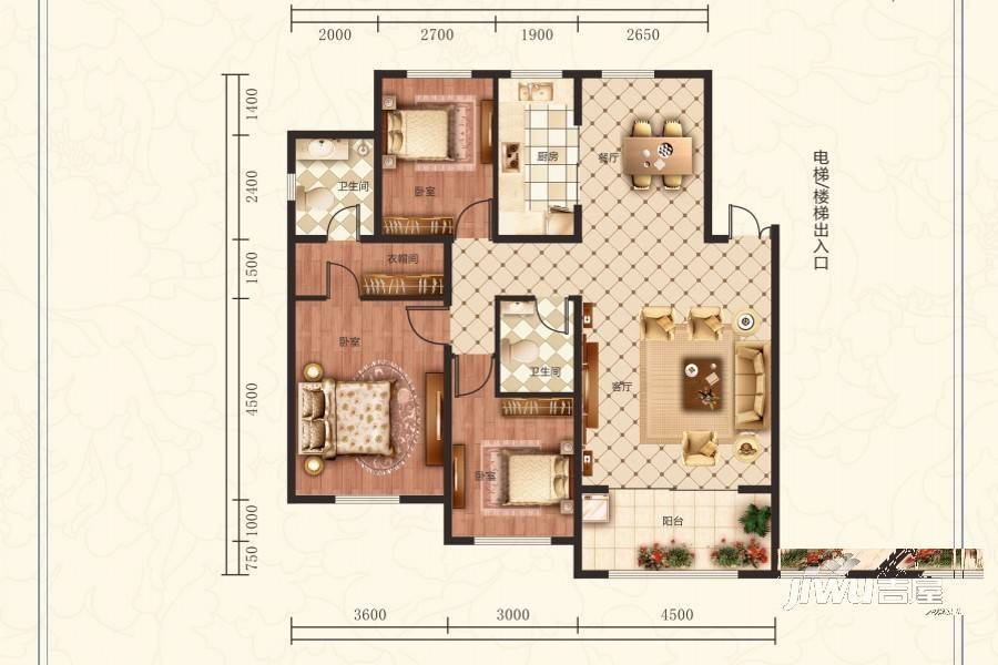 美仑环球港3室2厅2卫151㎡户型图