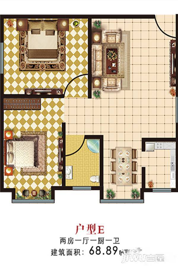 候鸟温泉嘉园2室1厅1卫68.9㎡户型图