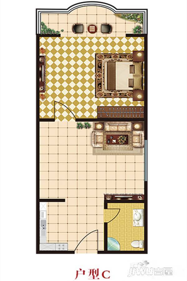 候鸟温泉嘉园1室1厅1卫51.6㎡户型图