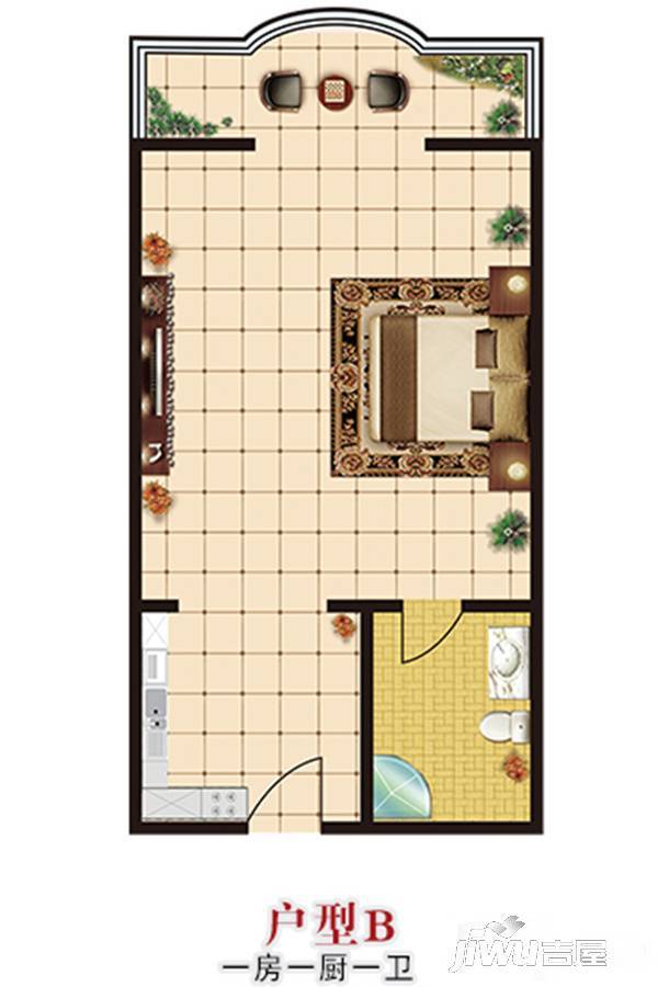 候鸟温泉嘉园1室0厅1卫44㎡户型图