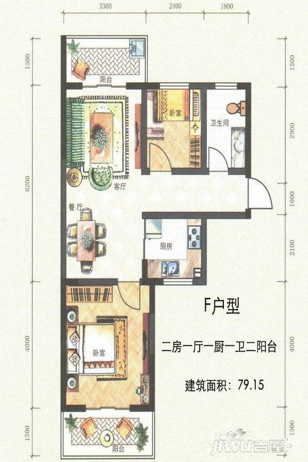 博鳌·海威景苑2室1厅1卫79.2㎡户型图