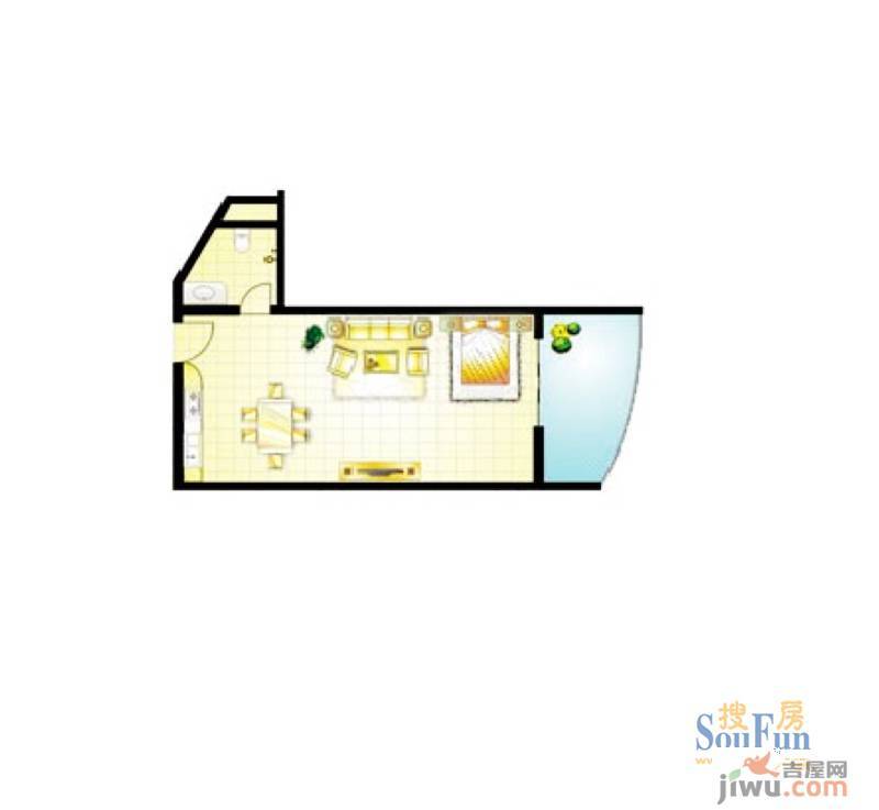 山海韵龙栖湾1室1厅1卫58.3㎡户型图