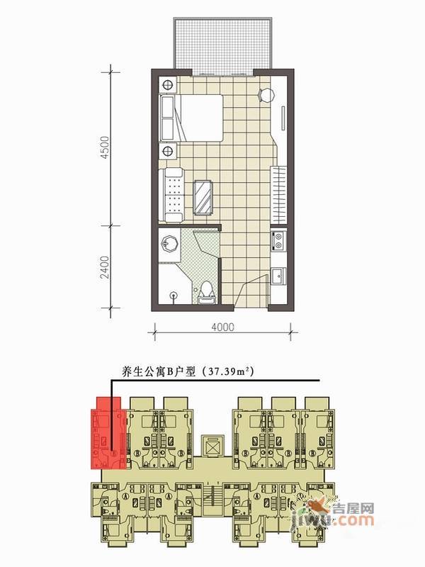 南天凤凰城1室0厅1卫37.4㎡户型图