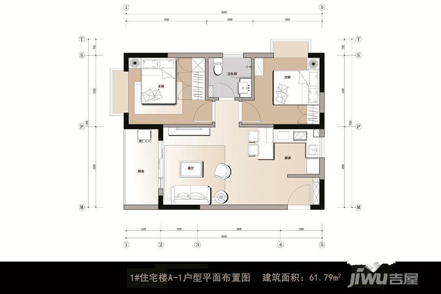 海南东方汇园2室2厅1卫61.8㎡户型图