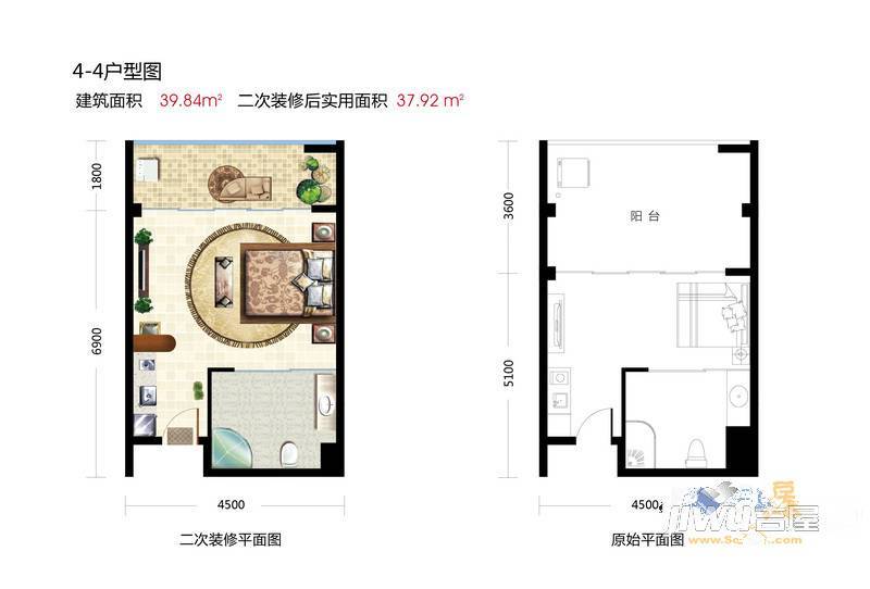 官塘万万泉1室0厅1卫39.8㎡户型图