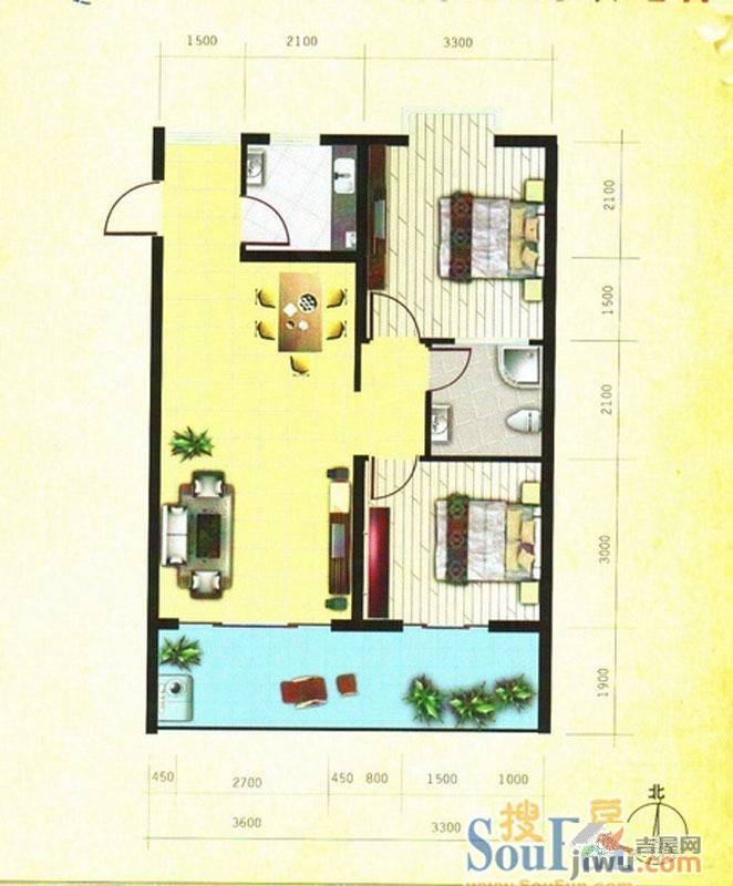 龙栖湾温泉花园2室1厅1卫81.2㎡户型图